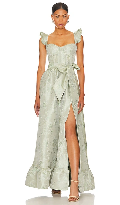 V. Chapman Veronica Gown In Sage Windsor Brocade