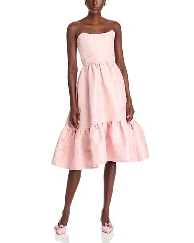V. Chapman Virginia Ruffled Hem Strapless Dress In Light Pink Windsor Brocade