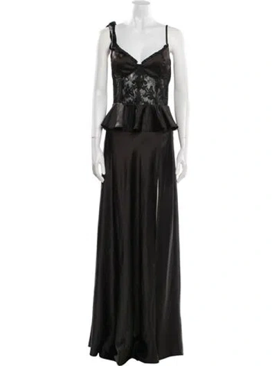 Pre-owned V. Chapman V-neck Long Dress In Black