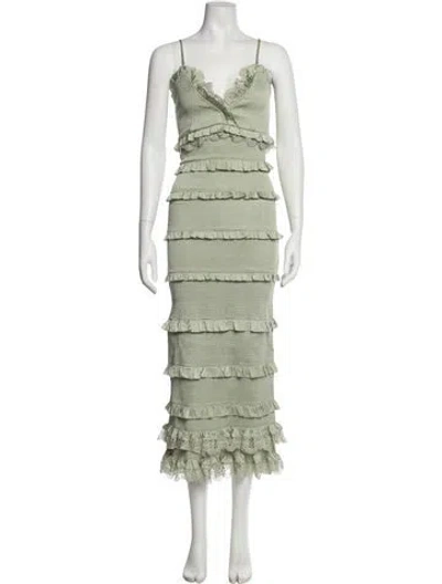 Pre-owned V. Chapman V-neck Long Dress In Green