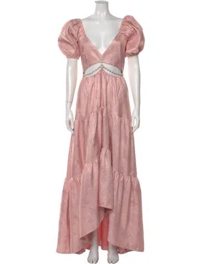 Pre-owned V. Chapman V-neck Long Dress In Pink
