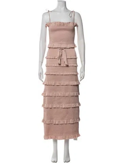 Pre-owned V. Chapman V-neck Long Dress In Pink