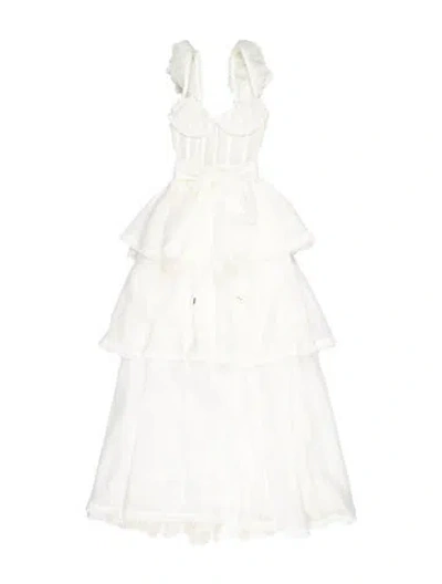 Pre-owned V. Chapman V-neck Long Dress In White