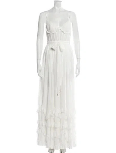 Pre-owned V. Chapman V-neck Long Dress In White