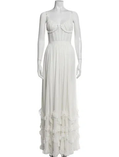 Pre-owned V. Chapman V-neck Long Dress In White