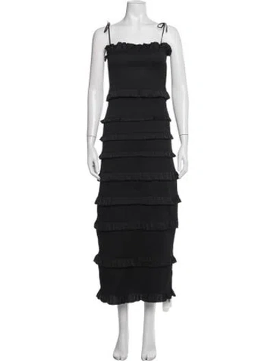 Pre-owned V. Chapman V-neck Midi Length Dress In Black