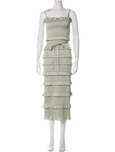 Pre-owned V. Chapman V-neck Midi Length Dress In Gray