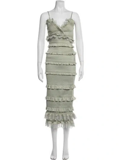 Pre-owned V. Chapman V-neck Midi Length Dress In Green