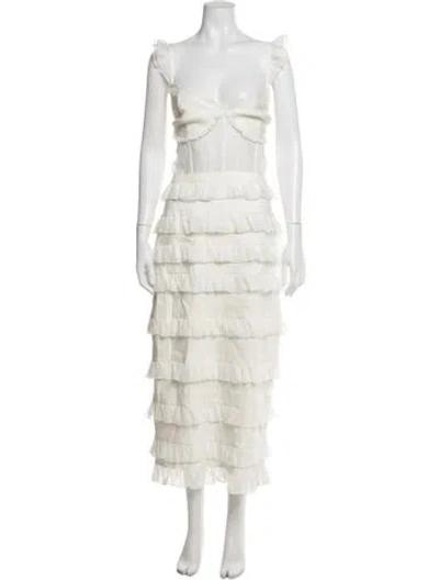 Pre-owned V. Chapman V-neck Midi Length Dress W/ Tags In Neutrals