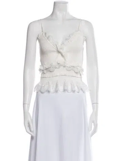 Pre-owned V. Chapman V-neck Sleeveless Crop Top In White