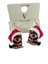 V Foxy Collection Women's Yorkie Santa Hat Holiday Earrings In Red In Red
