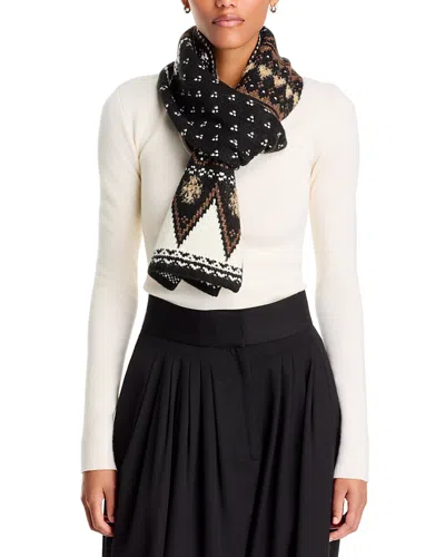 V Fraas Fair Isle Metallic Knit Scarf In Black