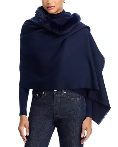 V Fraas Faux Fur Trim Wrap In Blue
