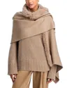 V Fraas Faux Fur Trim Wrap In Brown