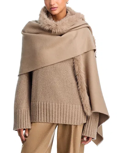 V Fraas Faux Fur Trim Wrap In Brown