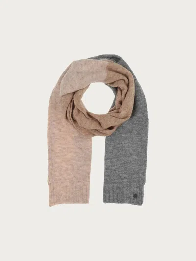 V Fraas Knitted Scarf With Block Stripes In Camel In Beige