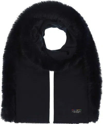 V Fraas Women's Faux Fur Trim Scarf In Midnight Navy In Burgundy