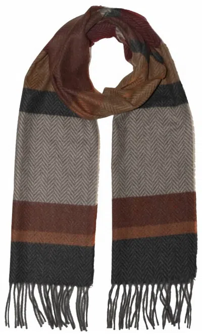 V Fraas Women's Multi Herringbone Strip Scarf In Camel In Burgundy