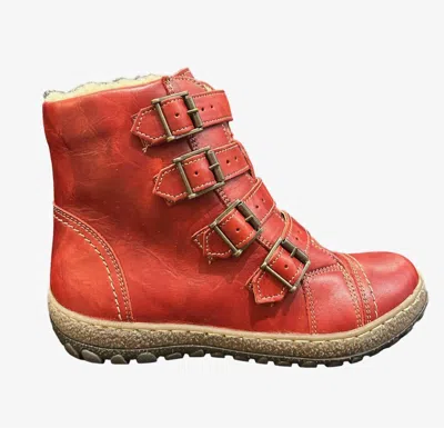 V Italia Women's Kiki Buckle Bootie In Red In Orange