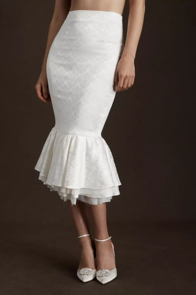 Pre-owned V. Chapman Anthropologie Bhldn  Medici Tiered Bias Brocade Organza Skirt 18 In White