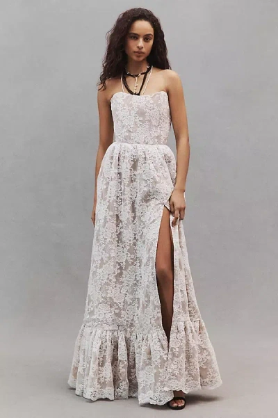 V. Chapman Charlotte Lace Strapless Maxi Gown In White