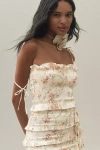 V. Chapman Lily Ruched & Ruffled Stretch Satin Midi Dress In Yellow