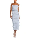 V. Chapman Lily Smocked Floral Print Ruffle Trim Midi Dress In Arctic Ice