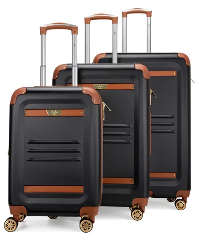 V19.69 Italia Vintage-like 3 Piece Expandable Retro Luggage Set In Black