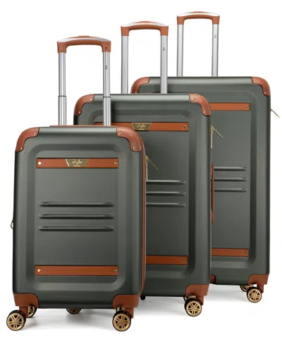 V19.69 Italia Vintage-like 3 Piece Expandable Retro Luggage Set In Olive Green
