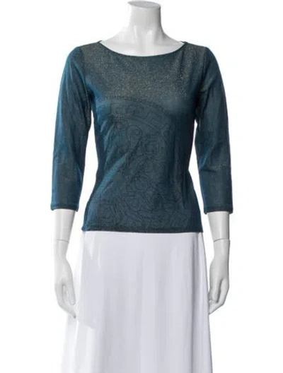 Pre-owned V2 Versace Classic Bateau Neckline Three-quarter Sleeve Top In Multi
