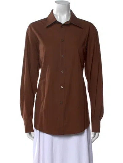 Pre-owned V2 Versace Classic Long Sleeve Button-up Top In Brown