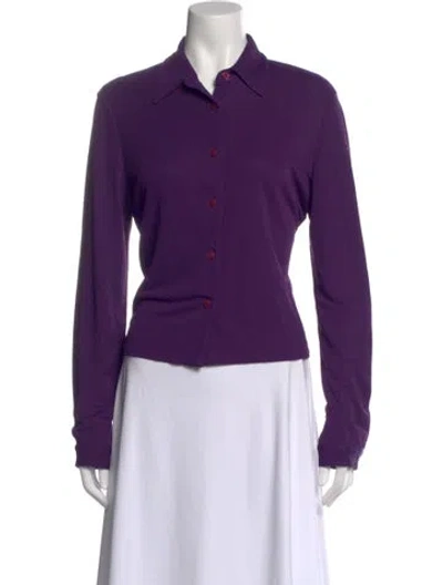 Pre-owned V2 Versace Classic Long Sleeve Button-up Top In Purple
