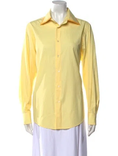 Pre-owned V2 Versace Classic Long Sleeve Button-up Top In Yellow