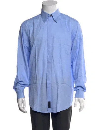 Pre-owned V2 Versace Classic Long Sleeve Dress Shirt In Blue