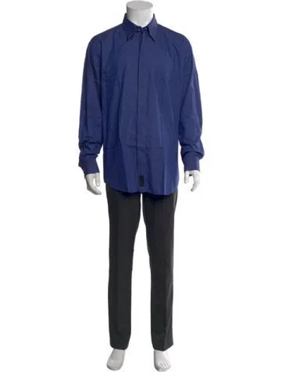 Pre-owned V2 Versace Classic Long Sleeve Dress Shirt In Blue