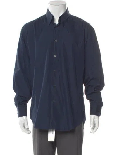 Pre-owned V2 Versace Classic Long Sleeve Dress Shirt In Blue