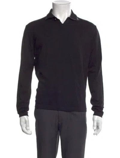 Pre-owned V2 Versace Classic Merino Wool Collar Polo Sweater In Black