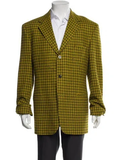 Pre-owned V2 Versace Classic Plaid Print Peacoat In Yellow