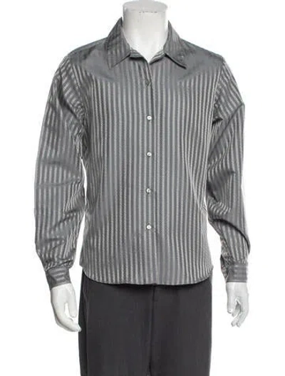 Pre-owned V2 Versace Classic Striped Long Sleeve Button-up Top In Gray