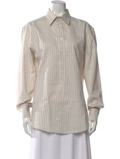 Pre-owned V2 Versace Classic Striped Long Sleeve Button-up Top In Neutral