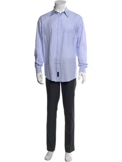 Pre-owned V2 Versace Classic Striped Long Sleeve Dress Shirt In Blue