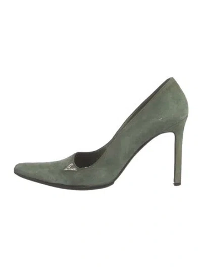 Pre-owned V2 Versace Classic Suede Pumps In Green