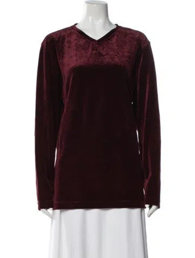 Pre-owned V2 Versace Classic Velvet V-neck Top In Burgundy