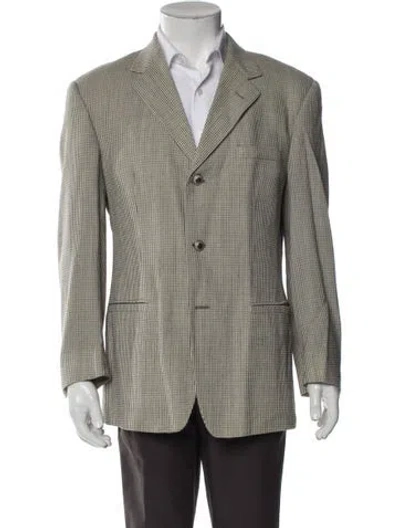 Pre-owned V2 Versace Classic Wool Plaid Print Blazer In Neutral