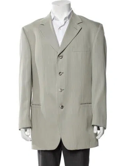 Pre-owned V2 Versace Classic Wool Striped Blazer In Green