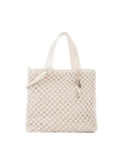 V73 Bee Crochet Tote Bag In Beige