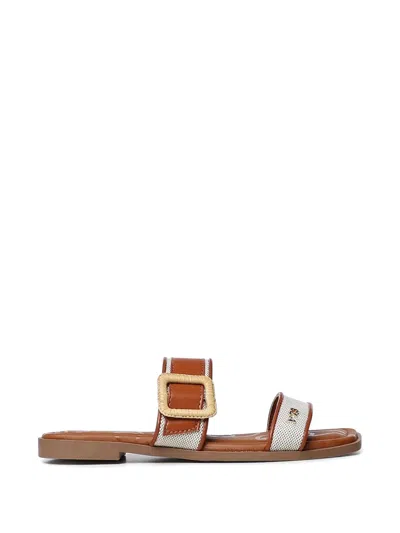 V73 Buckle-detail Logo-plaque Sandals In Brown