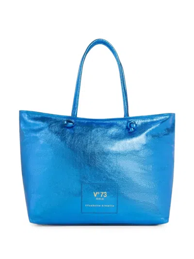 V73 Eli Pop Metallic Leather Tote Bag In Blue