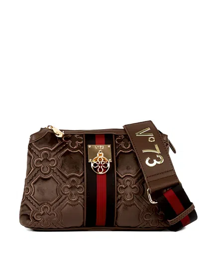 V73 Embossed Striped Shoulder Bag In Brown