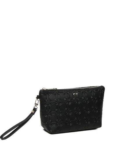 V73 Embossed Wrist-strap Pouch In Black